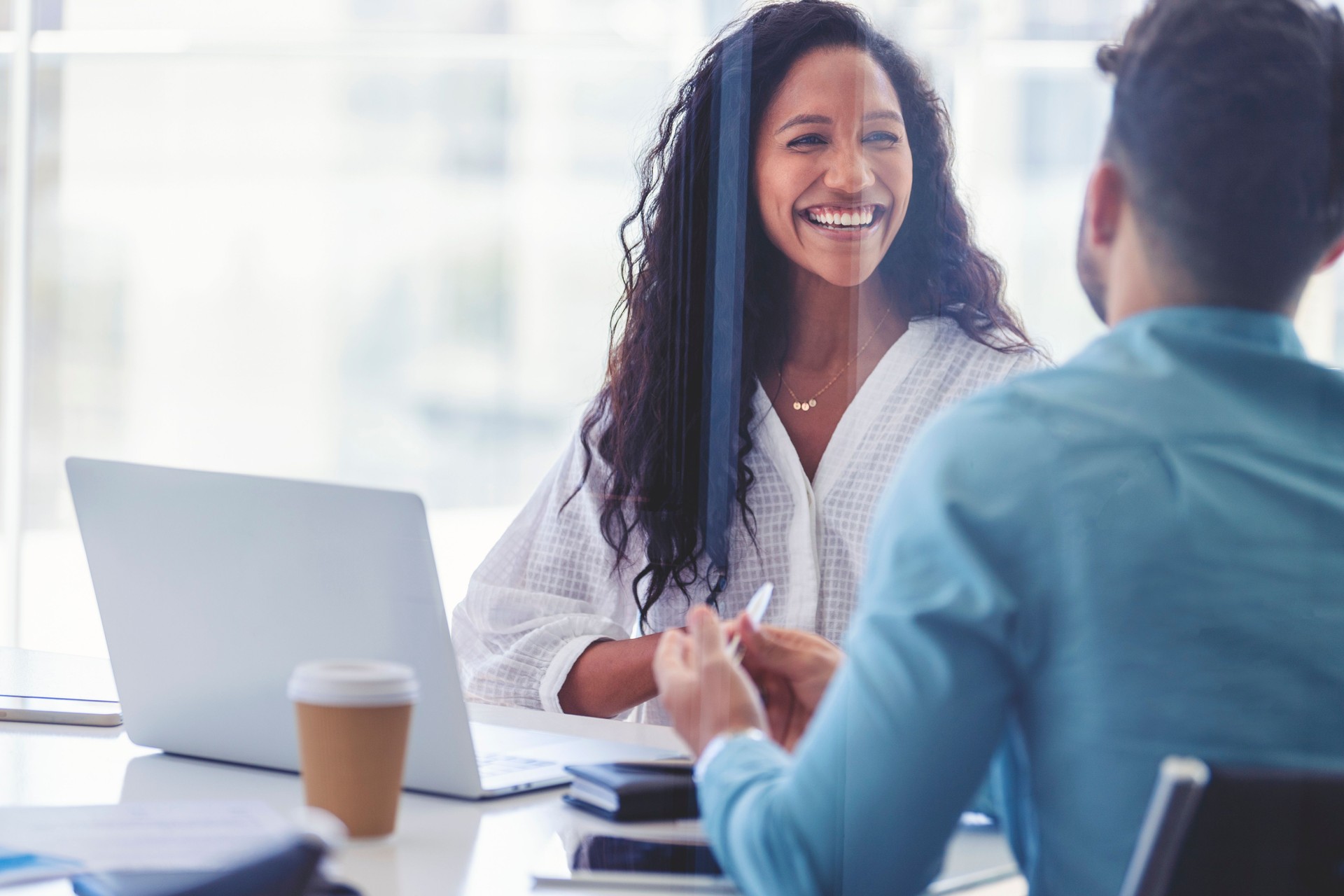 Business colleagues having a conversation.